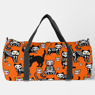 halloween cat skull skeleton orange duffle bag