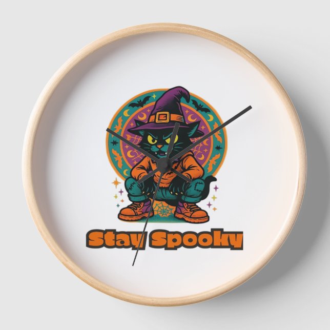 Halloween Cat  Spooky and Stylish Feline-Inspired  Clock (Front)