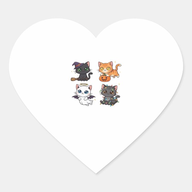 Halloween Cat  Spooky and Stylish Feline-Inspired  Heart Sticker (Front)