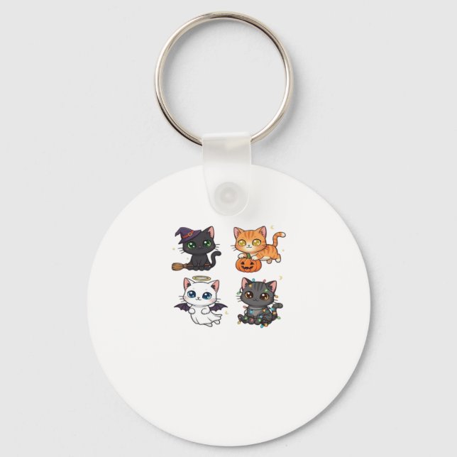 Halloween Cat  Spooky and Stylish Feline-Inspired  Key Ring (Front)