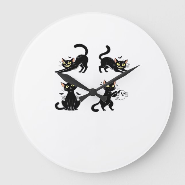 Halloween Cat  Spooky and Stylish Feline-Inspired  Large Clock (Front)