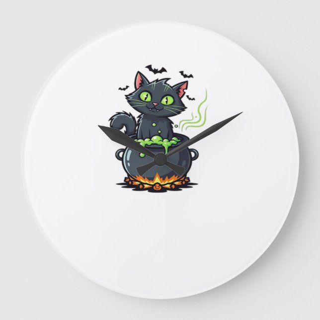 Halloween Cat  Spooky and Stylish Feline-Inspired  Large Clock (Front)