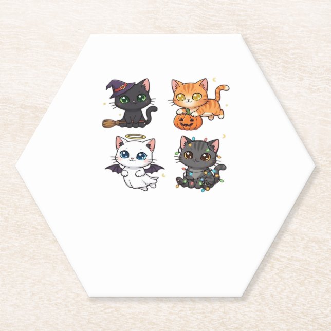 Halloween Cat  Spooky and Stylish Feline-Inspired  Paper Coaster (Front)