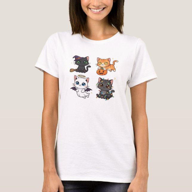 Halloween Cat  Spooky and Stylish Feline-Inspired  T-Shirt (Front)