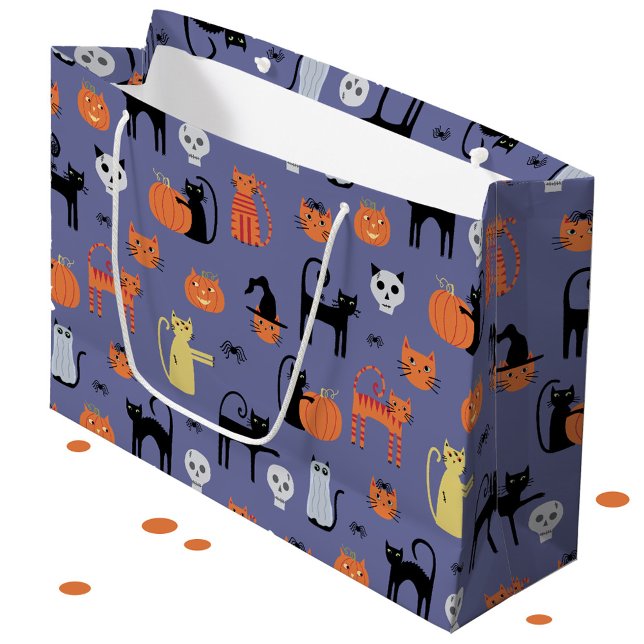 Halloween Cat Spooky Purple Large Gift Bag (Halloween Cat fun large gift bag)