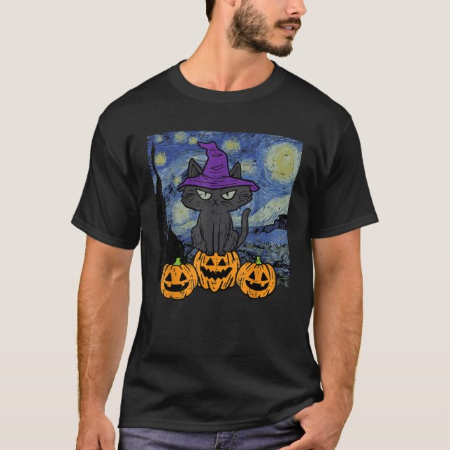 Halloween Cat Starry Night Costume Art Gogh Women  T-Shirt (Front)