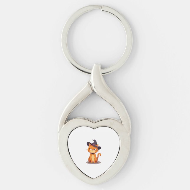 Halloween Cat T-Shirt Kitten Jack O Lantern Kitty  Key Ring (Front)