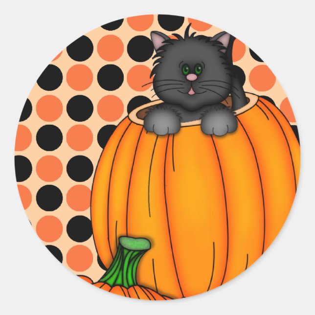 Halloween Cat T-shirts and Gifts Classic Round Sticker (Front)