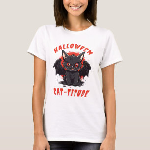 HALLOWEEN CAT-TITUDE CAT BAT  T-Shirt