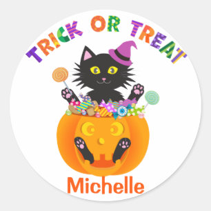 Halloween Cat Trick Or Treat Classic Round Sticker