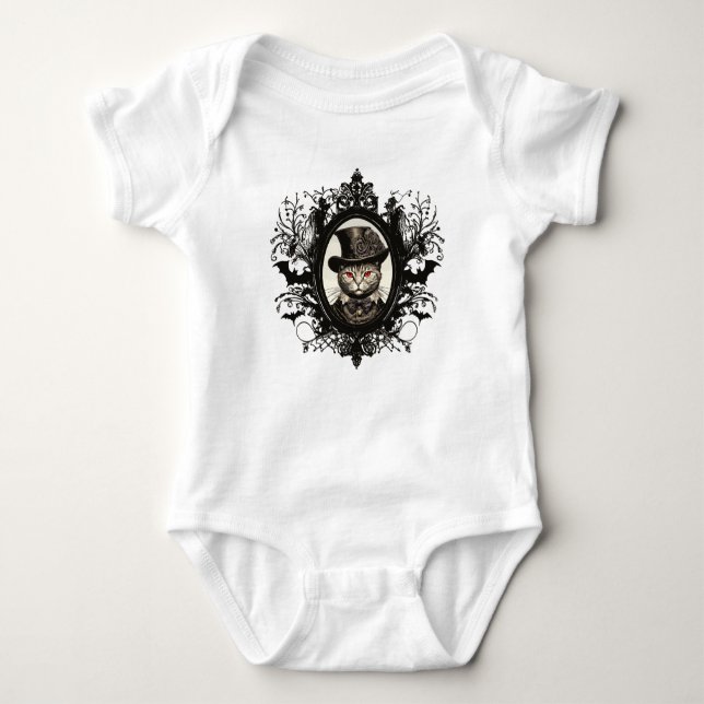 Halloween Cat, Vampire Cat, lady fangs Baby Bodysuit (Front)