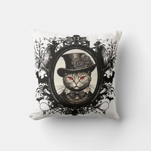 Halloween Cat, Vampire Cat, lady fangs Cushion (Front)