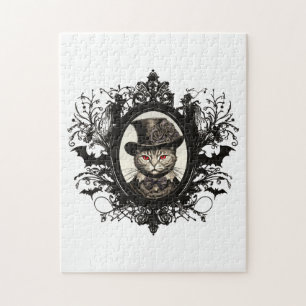 Halloween Cat, Vampire Cat, lady fangs Jigsaw Puzzle