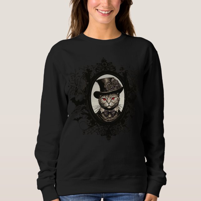 Halloween Cat, Vampire Cat, lady fangs Sweatshirt (Front)