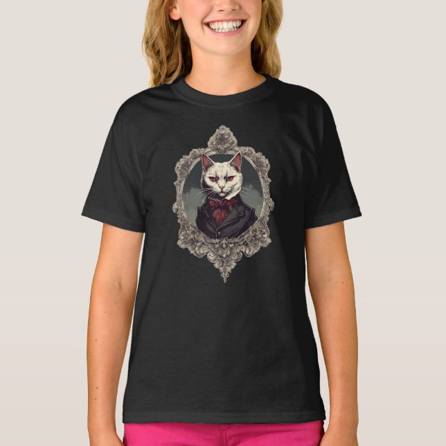 Halloween Cat, Vampire Cat T-Shirt (Front)