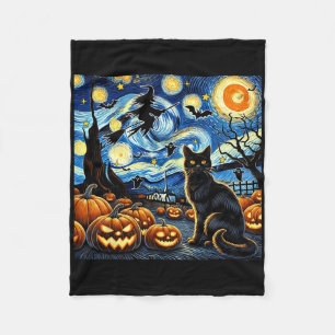 Halloween Cat Van Gogh Starry Night Witch Byts Pum Fleece Blanket