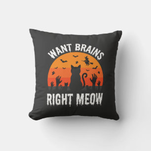 Halloween Cat Want Brains Right Meow Design Cushion