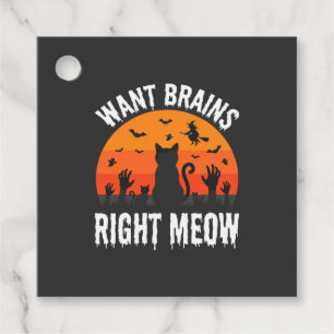 Halloween Cat Want Brains Right Meow Design Favour Tags