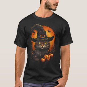 Halloween Cat Witch Hat Spooky Cute Pumpkin T-Shirt