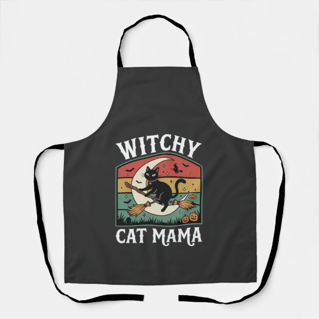 Halloween Cat Witch Mama Apron (Front)