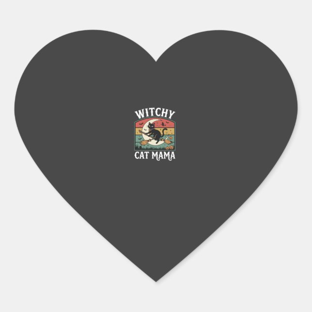 Halloween Cat Witch Mama Heart Sticker (Front)