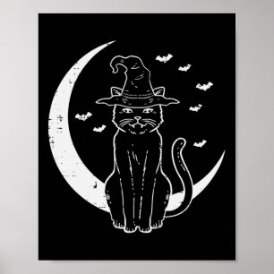 Halloween Cat Witch Moon Vintage Costume Women Gir Poster