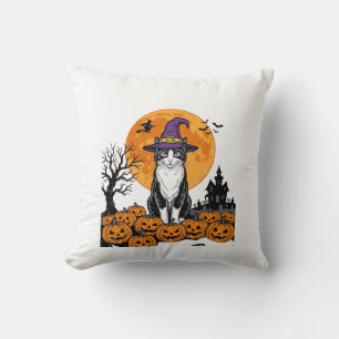 Halloween Cat Witch Pumpkin Vintage Spooky_1 Cushion
