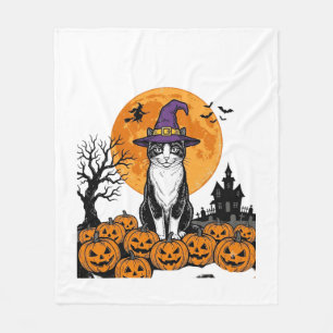 Halloween Cat Witch Pumpkin Vintage Spooky_1 Fleece Blanket