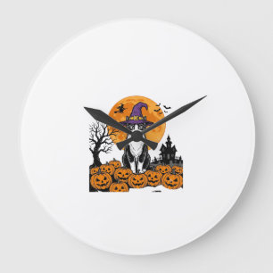 Halloween Cat Witch Pumpkin Vintage Spooky_1 Large Clock