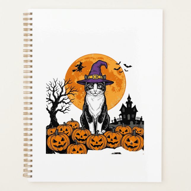 Halloween Cat Witch Pumpkin Vintage Spooky_1 Planner (Front)
