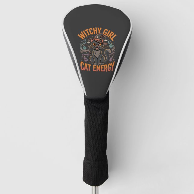 Halloween Cat Witch Vibes Golf Head Cover (Front)
