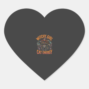 Halloween Cat Witch Vibes Heart Sticker