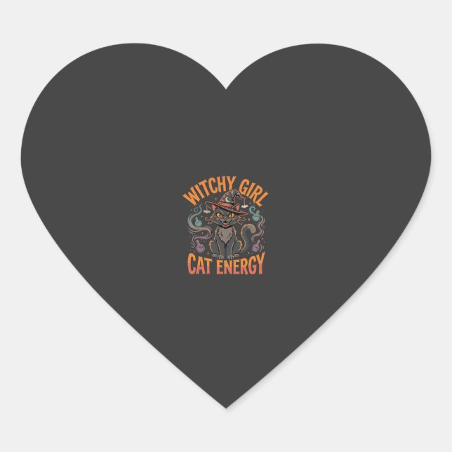 Halloween Cat Witch Vibes Heart Sticker (Front)