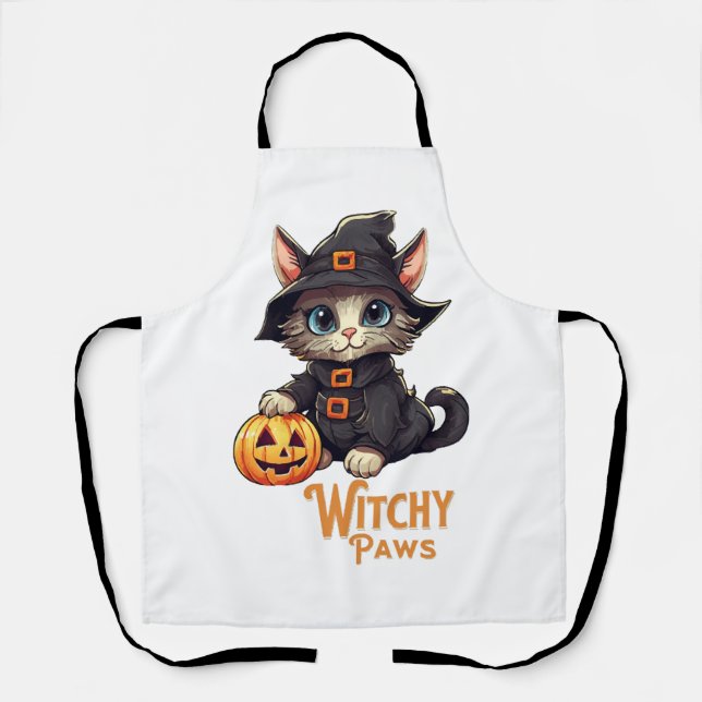 Halloween Cat Witchy Paws Apron (Front)