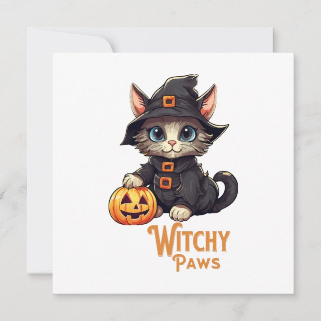Halloween Cat Witchy Paws Invitation (Front)