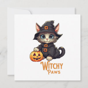 Halloween Cat Witchy Paws Invitation
