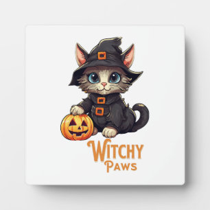 Halloween Cat Witchy Paws Plaque