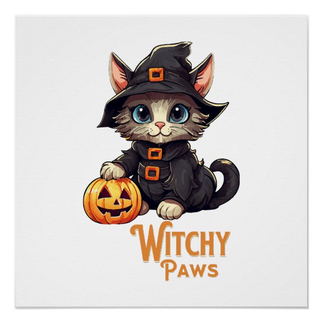 Halloween Cat Witchy Paws Poster (Front)