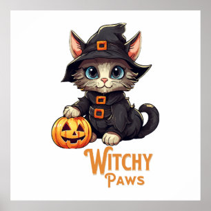 Halloween Cat Witchy Paws Poster