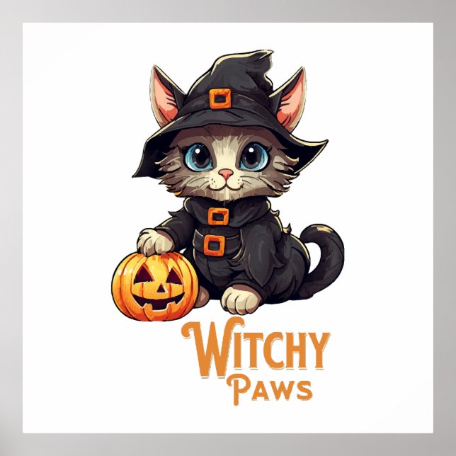 Halloween Cat Witchy Paws Poster (Front)