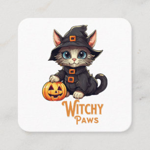 Halloween Cat Witchy Paws Square Business Card