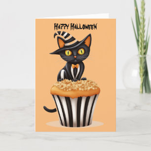 Halloween cat with a muffin  holiday card