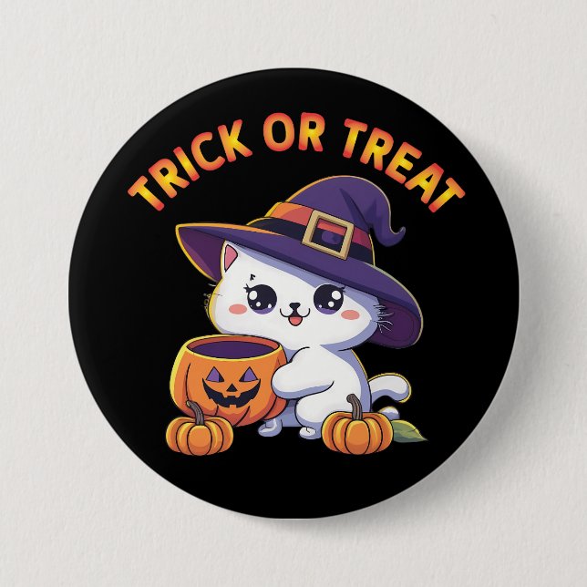 Halloween cat with Jack O' Lantern Pumpkin 7.5 Cm Round Badge (Front)