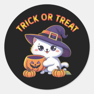 Halloween cat with Jack O' Lantern Pumpkin Classic Round Sticker