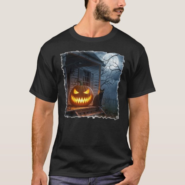 Halloween Cat with Jack-o-Lantern T-Shirt (Front)