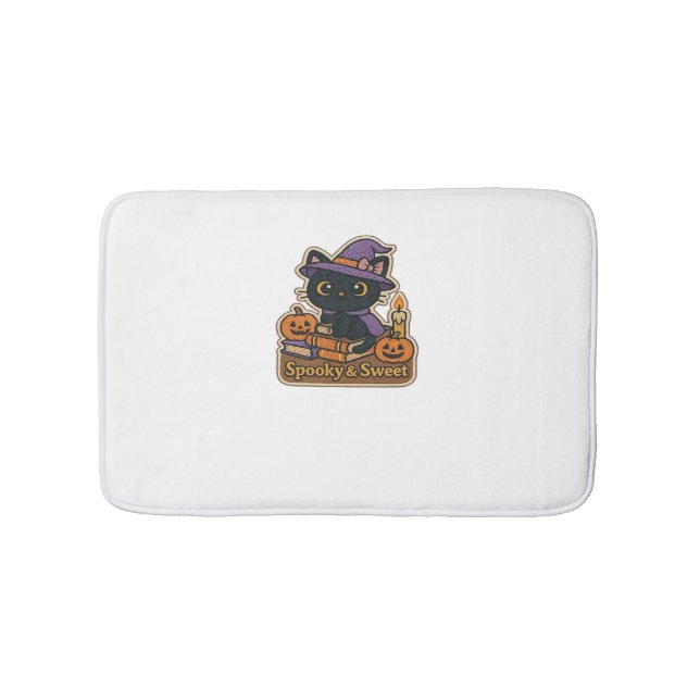 Halloween Cat with Magic Books – Spooky & Sweet Em Bath Mat (Front)