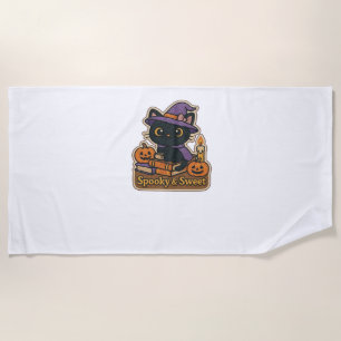 Halloween Cat with Magic Books – Spooky & Sweet Em Beach Towel