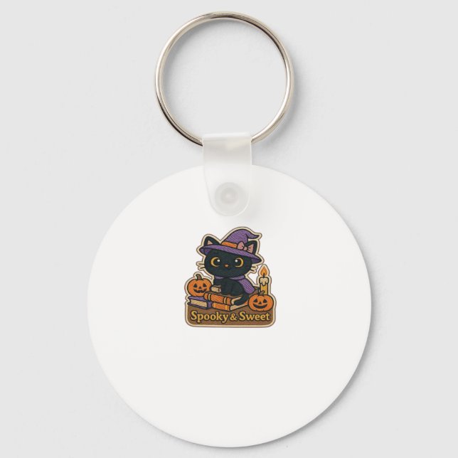 Halloween Cat with Magic Books � Spooky & Sweet Em Key Ring (Front)
