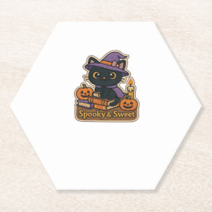 Halloween Cat with Magic Books � Spooky & Sweet Em Paper Coaster