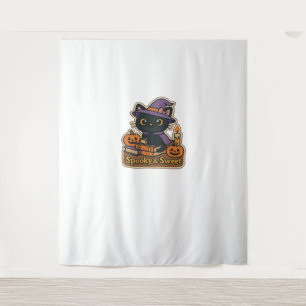 Halloween Cat with Magic Books – Spooky & Sweet Em Tapestry